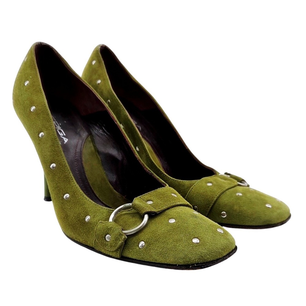 Via Spiga Green Suede Leather Silver Studded Pumps - Size 7.5